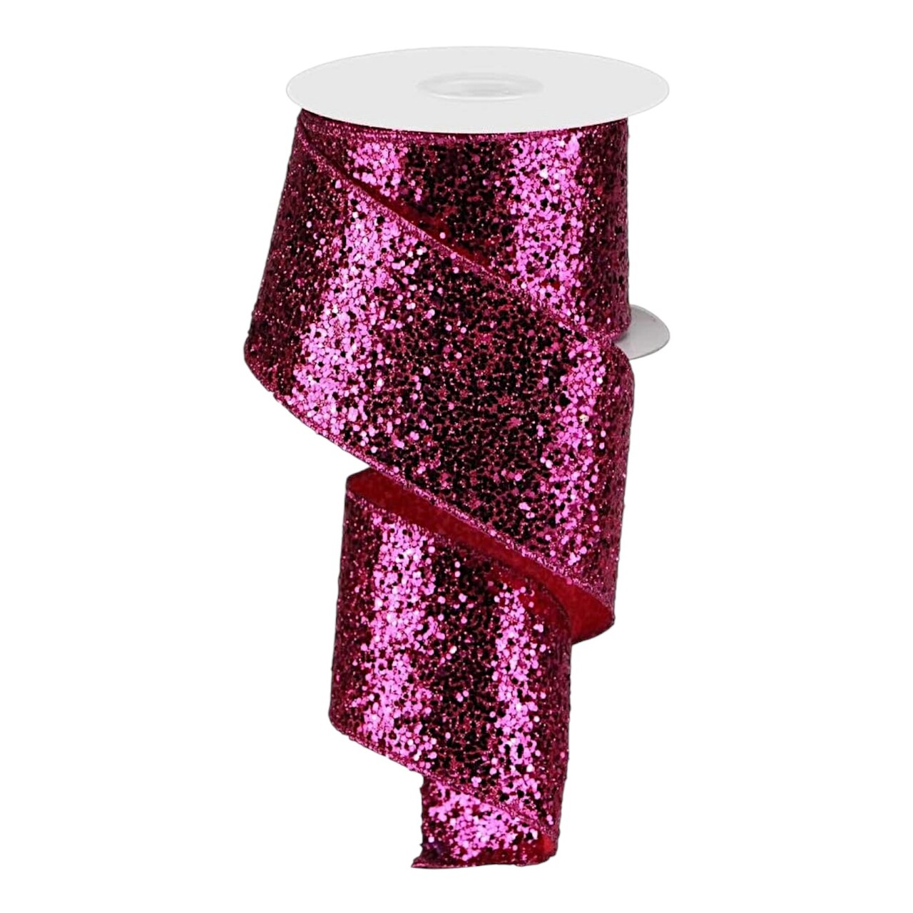 RG Ribbon: 2.5" Fuchsia Pink Wired Chunky Glitter Ribbon - Bows, Wreaths, Crafts, and Decorations